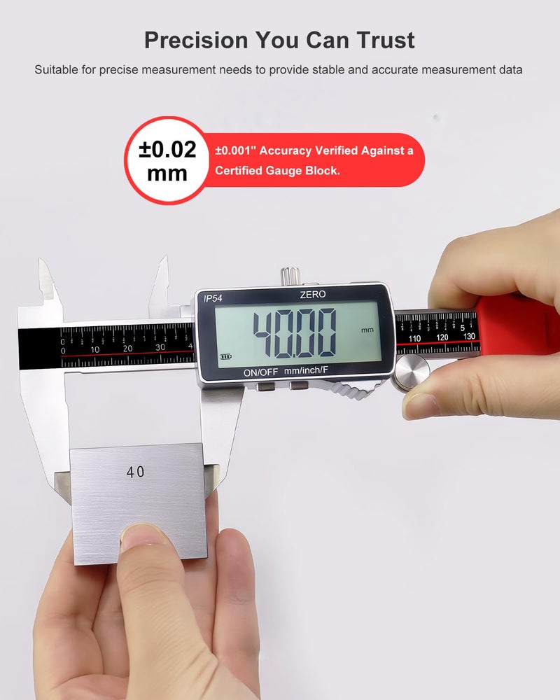 GODESON Digital Caliper, 6 Inch Rechargeable & Power Indicator Caliper Measuring Tool - 0.01mm Accuracy, Large LCD Vernier Calipers - IP54 & Stainless Steel, MM/Inch/F for Metal & Wood Working, 3D Printing - Image 3